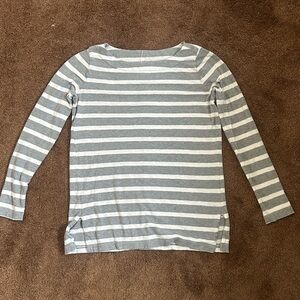 LOFT Gray and white Striped Tee